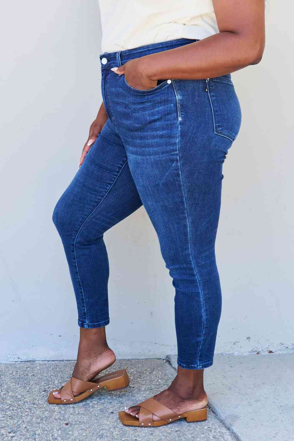 Marie Mid Rise Crinkle Ankle Detail Skinny Jeans by Judy Blue - Bellisima Clothing Collective