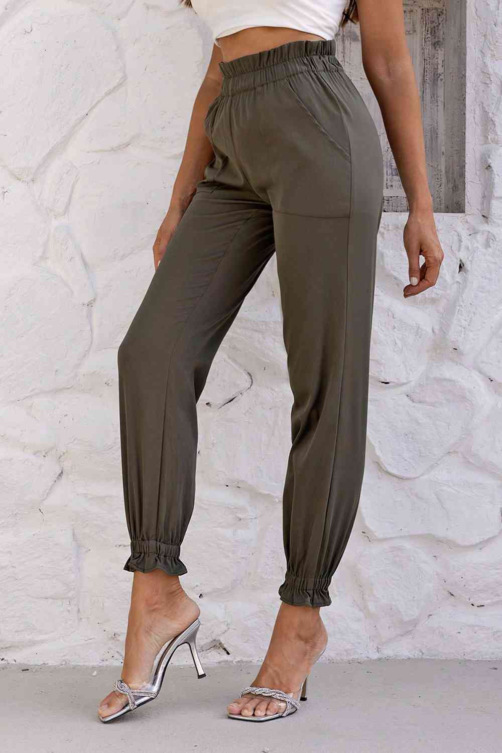 Paperbag Waist Pants with Pockets - Bellisima Clothing Collective