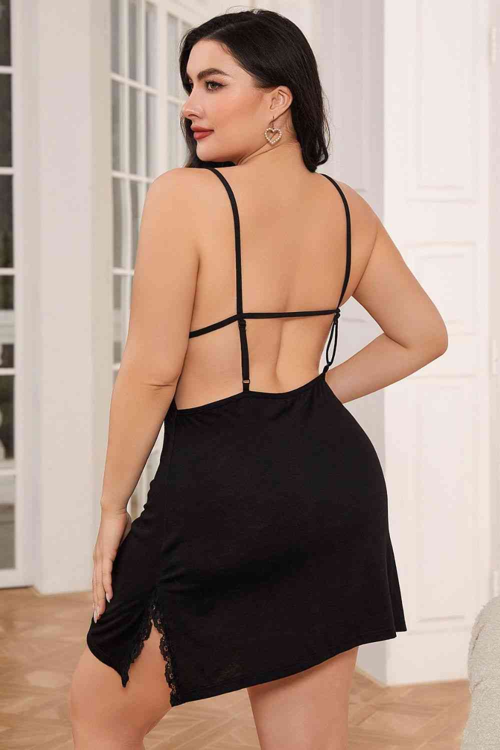 Lace Trim Backless Spaghetti Strap Night Dress - Bellisima Clothing Collective