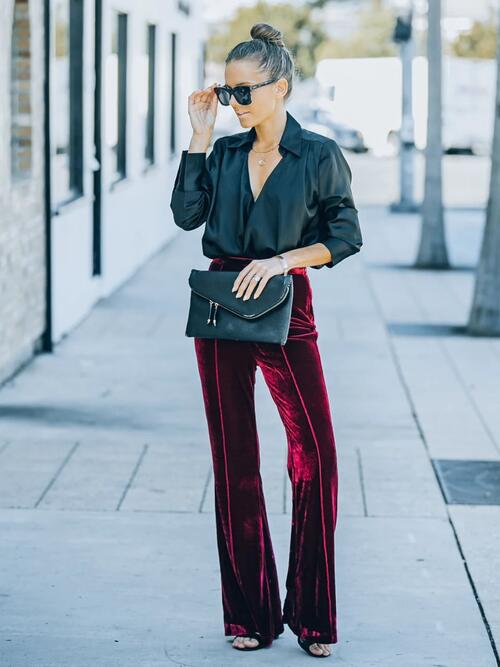 High Waist Flare Velvety Soft Pants - Bellisima Clothing Collective