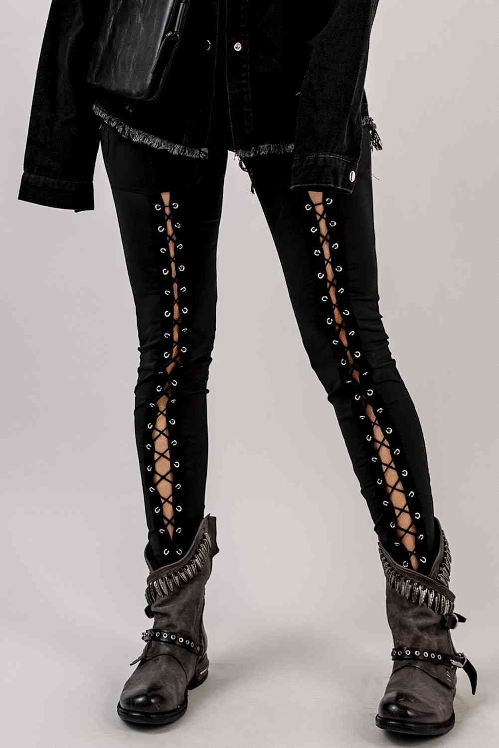 Grommet Lace Up Leggings - Bellisima Clothing Collective