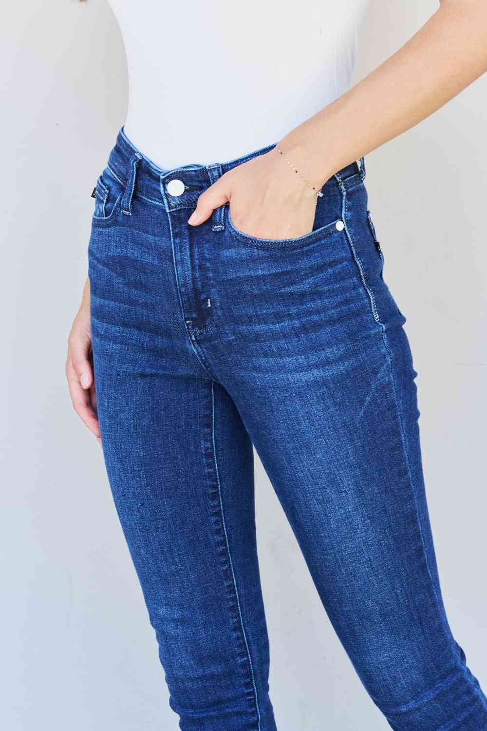 Marie Mid Rise Crinkle Ankle Detail Skinny Jeans by Judy Blue - Bellisima Clothing Collective