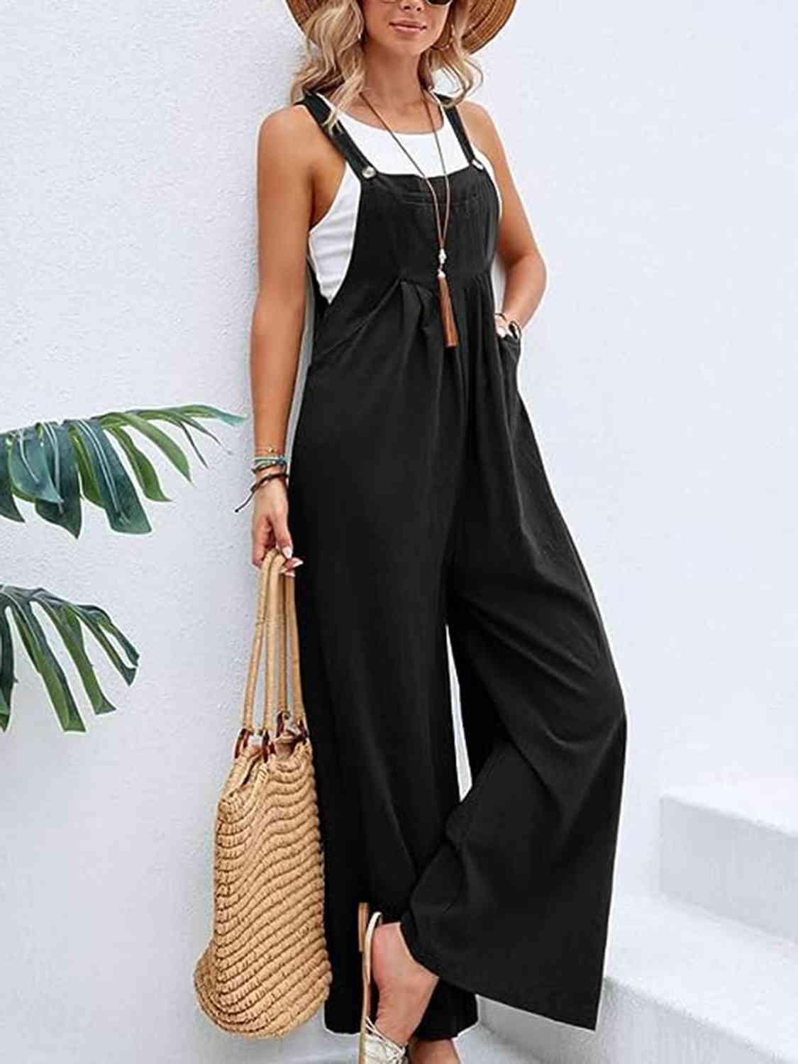 Wide Leg Overalls with Pockets - Bellisima Clothing Collective