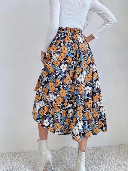 Floral Ruffle Hem Midi Skirt - Bellisima Clothing Collective