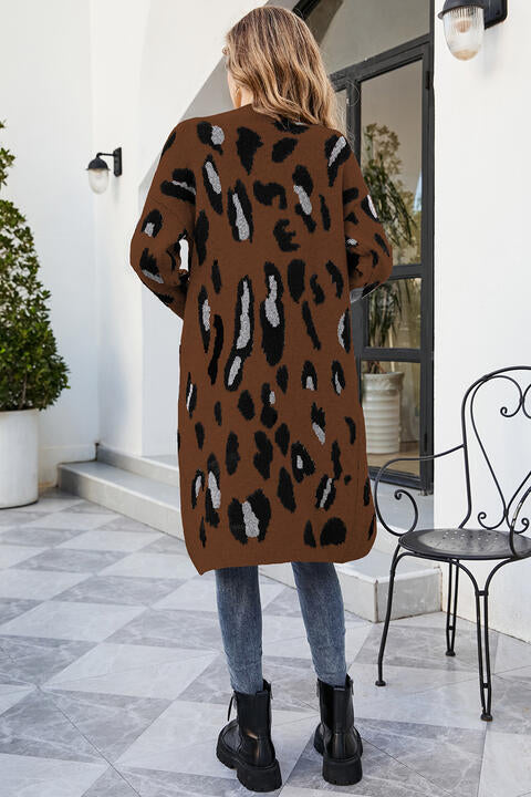 Leopard Open Front Cardigan with Pockets - Bellisima Clothing Collective