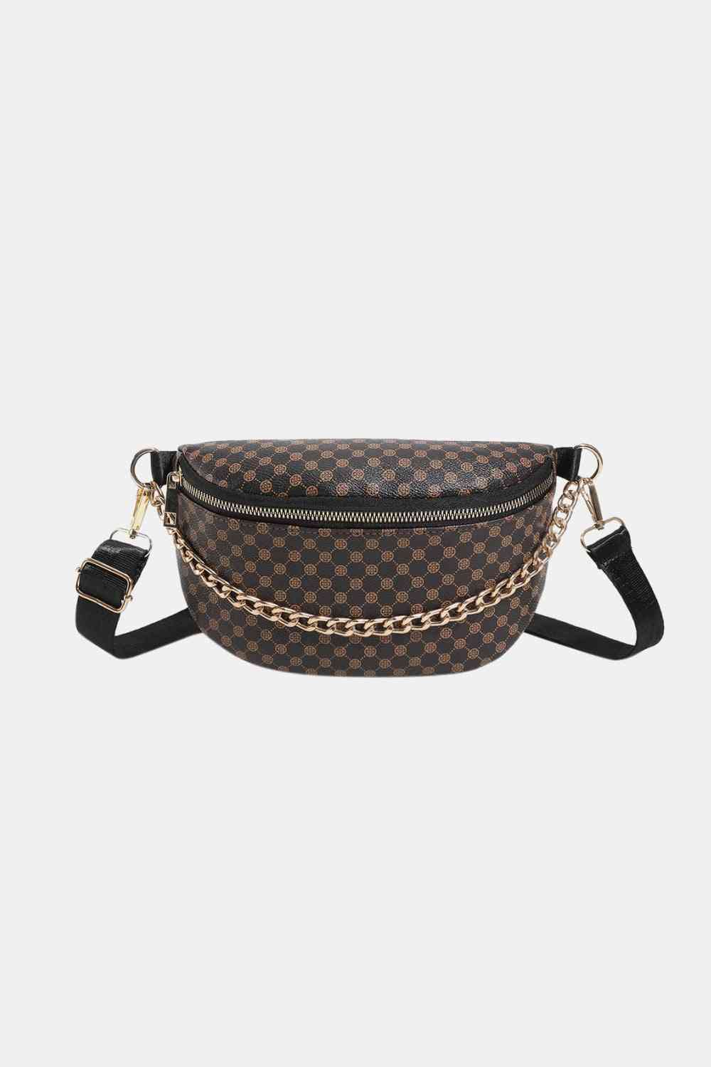 Printed Brown Sling Bag with Chain - Bellisima Clothing Collective