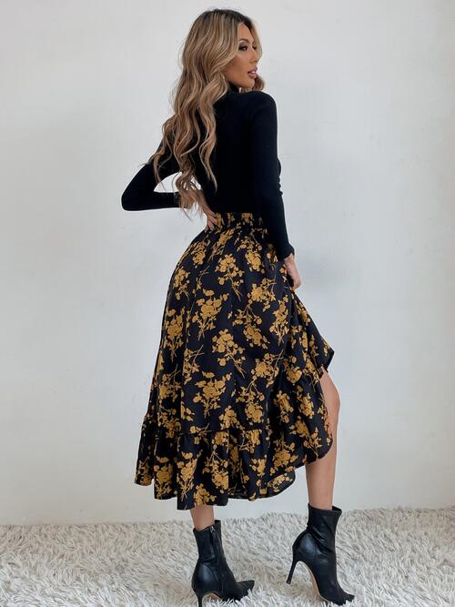 Floral Ruffle Hem Midi Skirt - Bellisima Clothing Collective