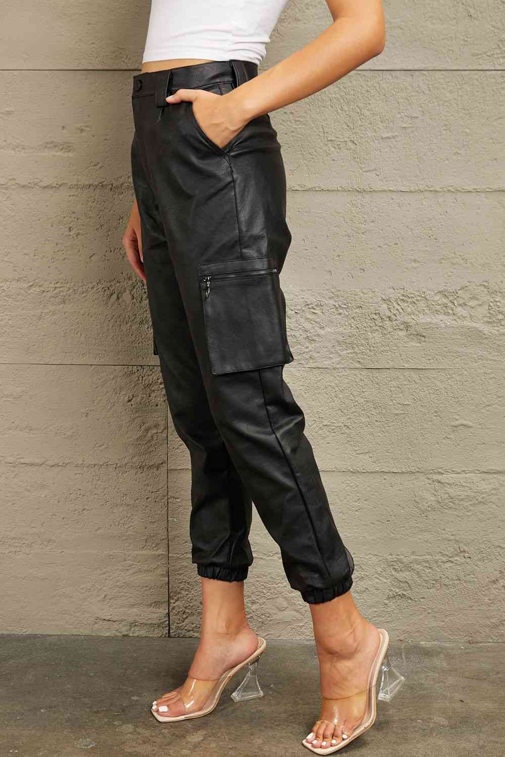 High Rise Leather Joggers by Kancan - Bellisima Clothing Collective