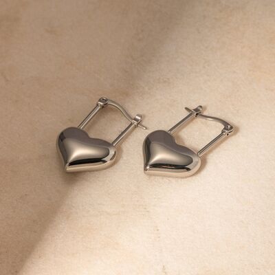 Stainless Steel Heart Lock Drop Earrings - Bellisima Clothing Collective