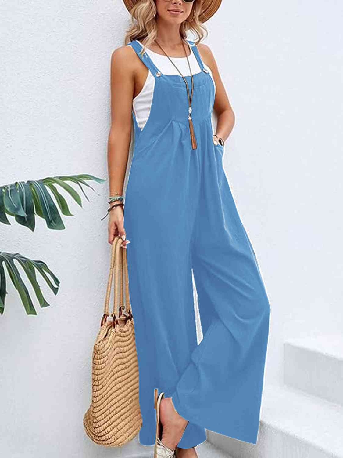 Wide Leg Overalls with Pockets - Bellisima Clothing Collective