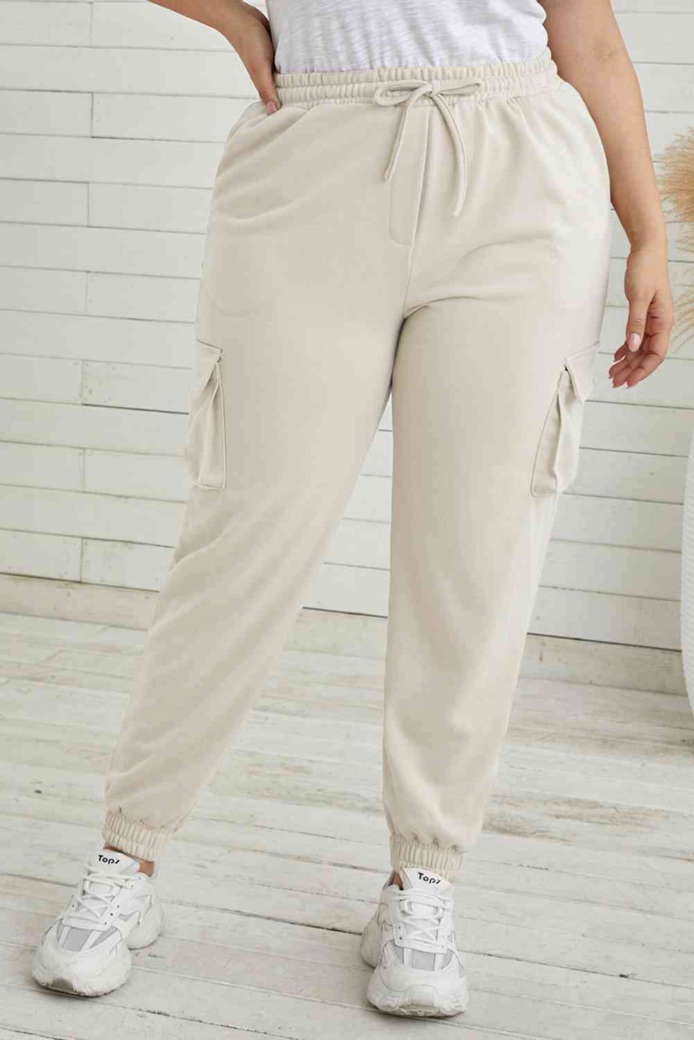 Plus Size Elastic Waist Joggers with Pockets - Bellisima Clothing Collective