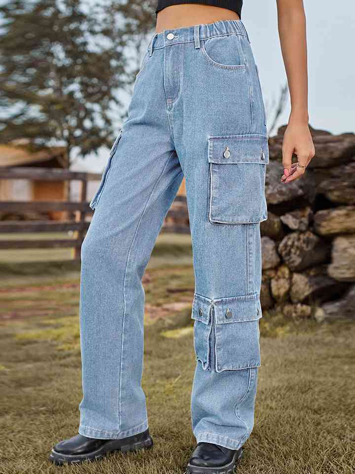 Straight Leg Cargo Jeans - Bellisima Clothing Collective