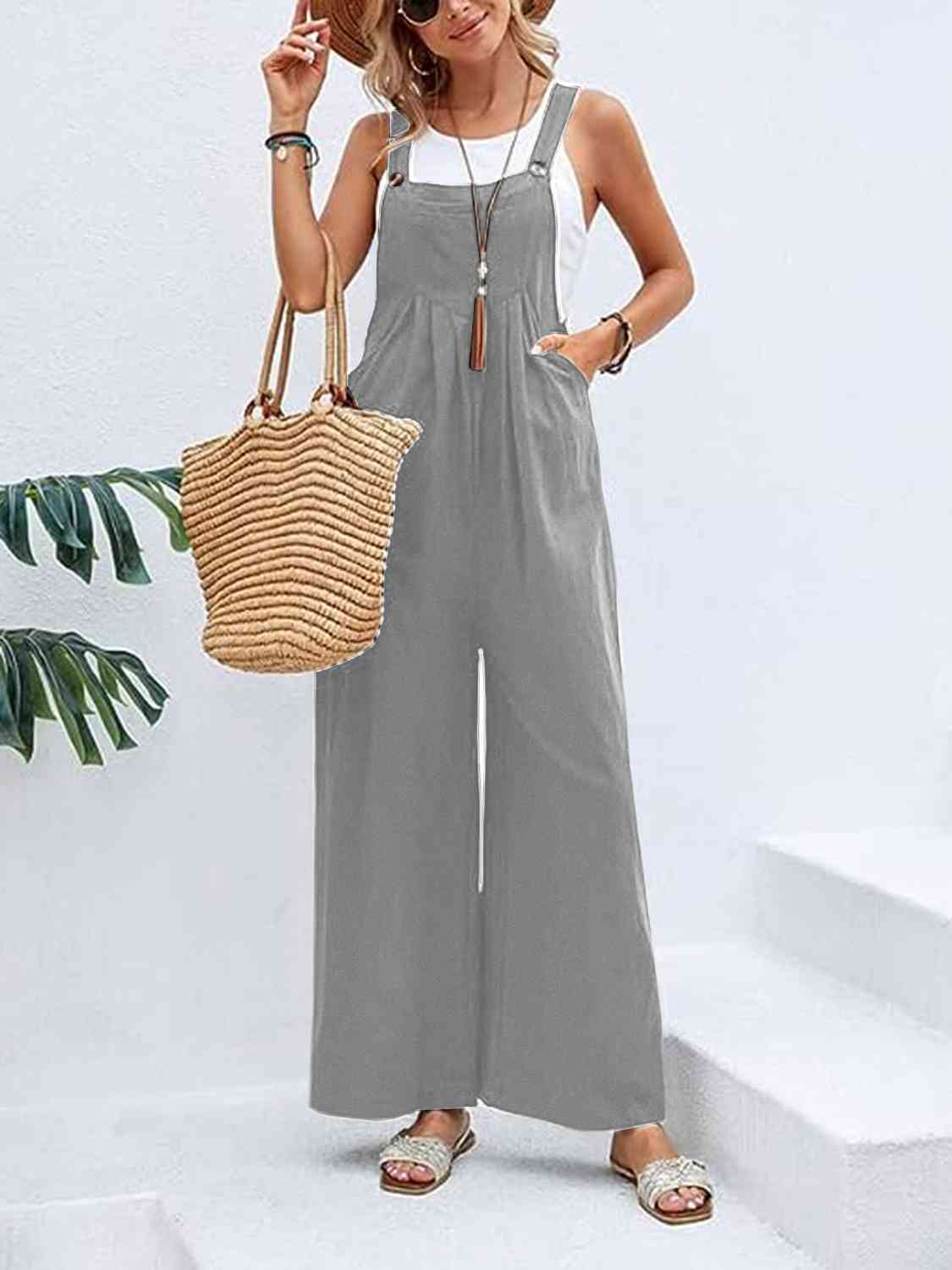 Wide Leg Overalls with Pockets - Bellisima Clothing Collective