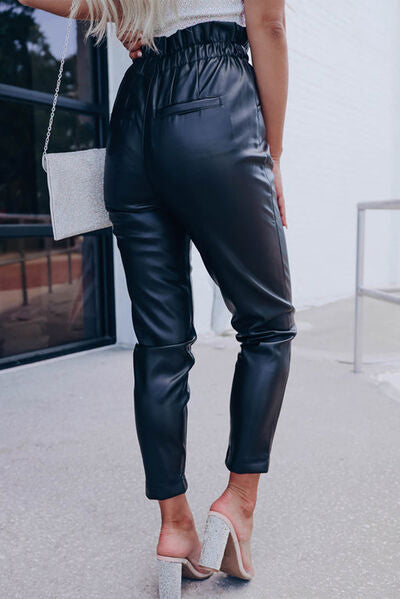 High Waist Vegan Leather Cropped Pants - Bellisima Clothing Collective