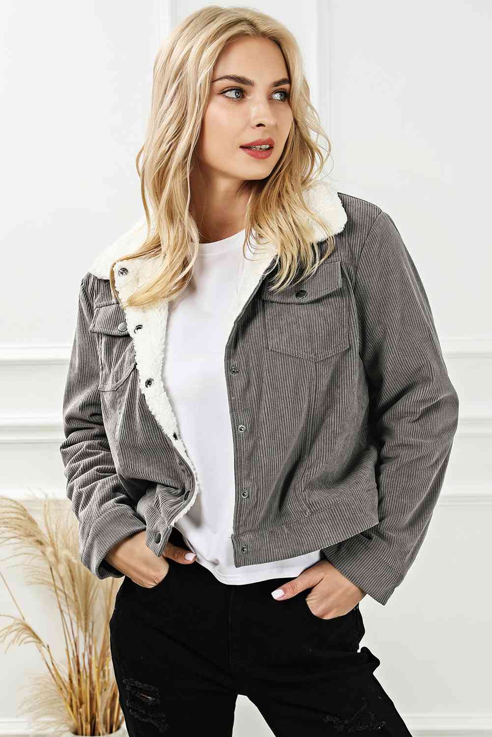 Snap Down Collared Jacket - Bellisima Clothing Collective