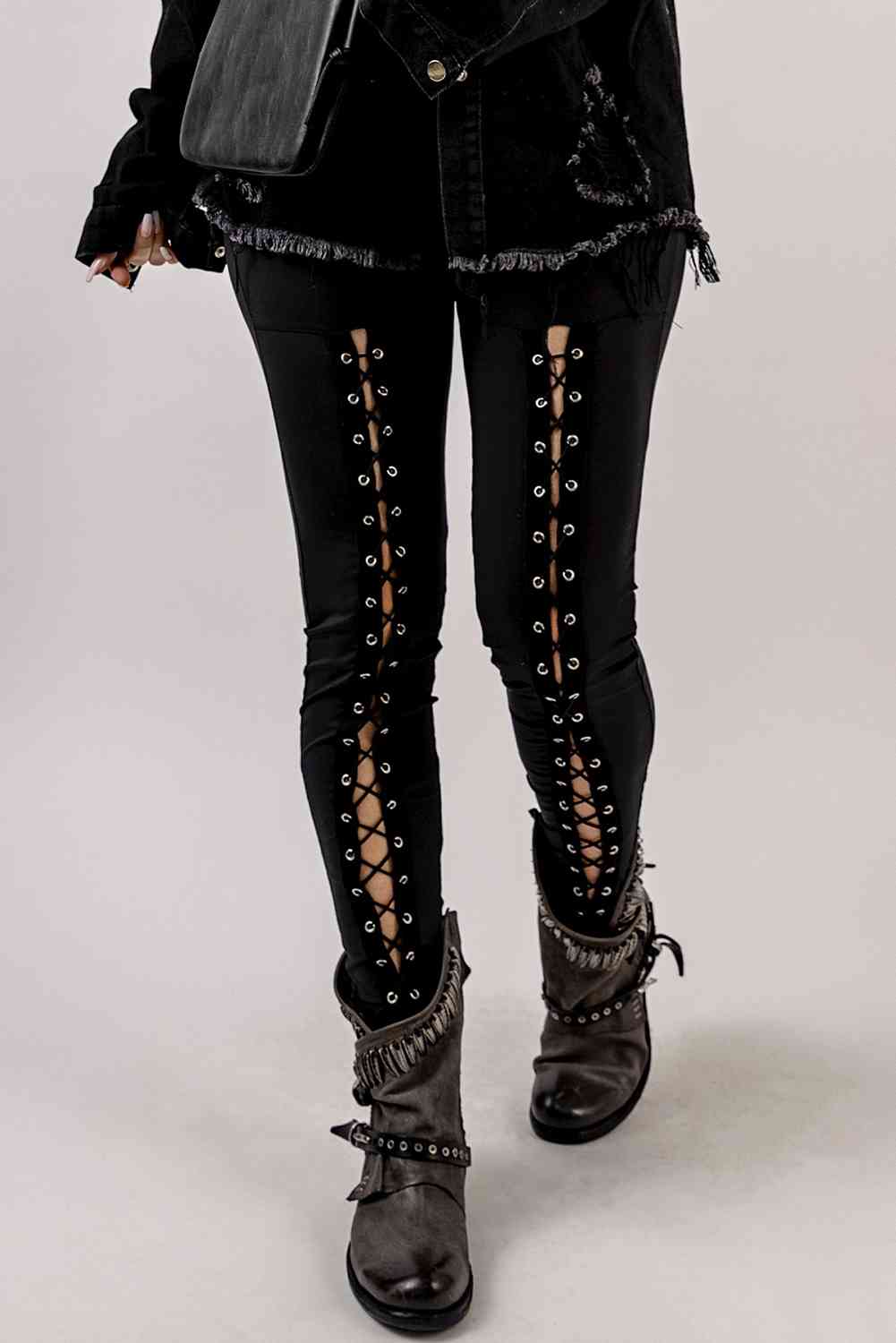 Grommet Lace Up Leggings - Bellisima Clothing Collective