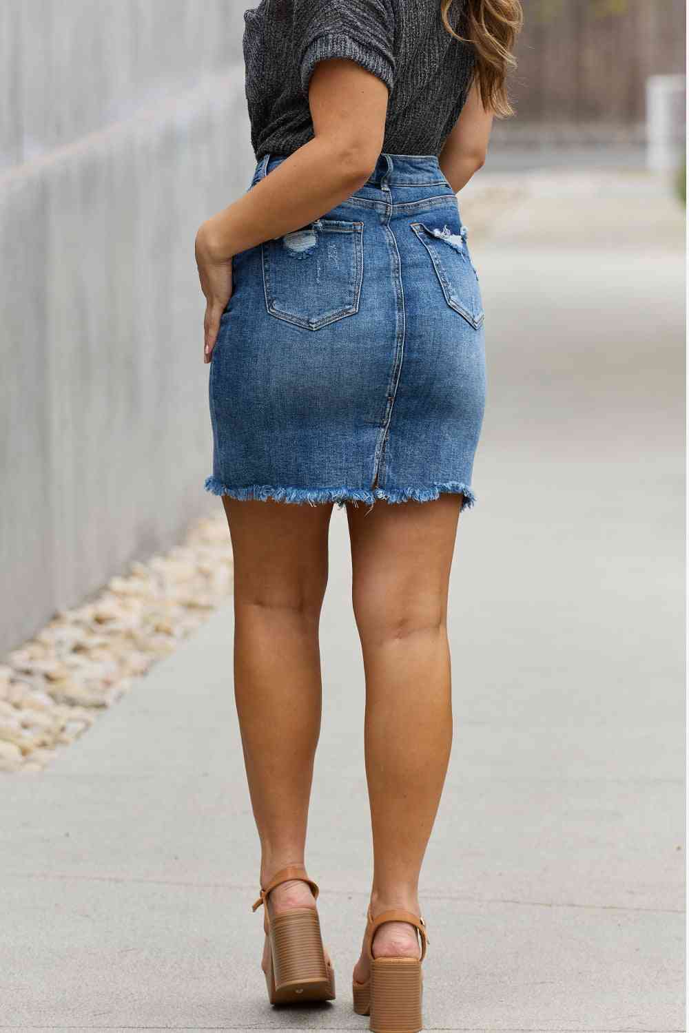 RISEN Amelia Full Size Denim Mini Skirt - Bellisima Clothing Collective