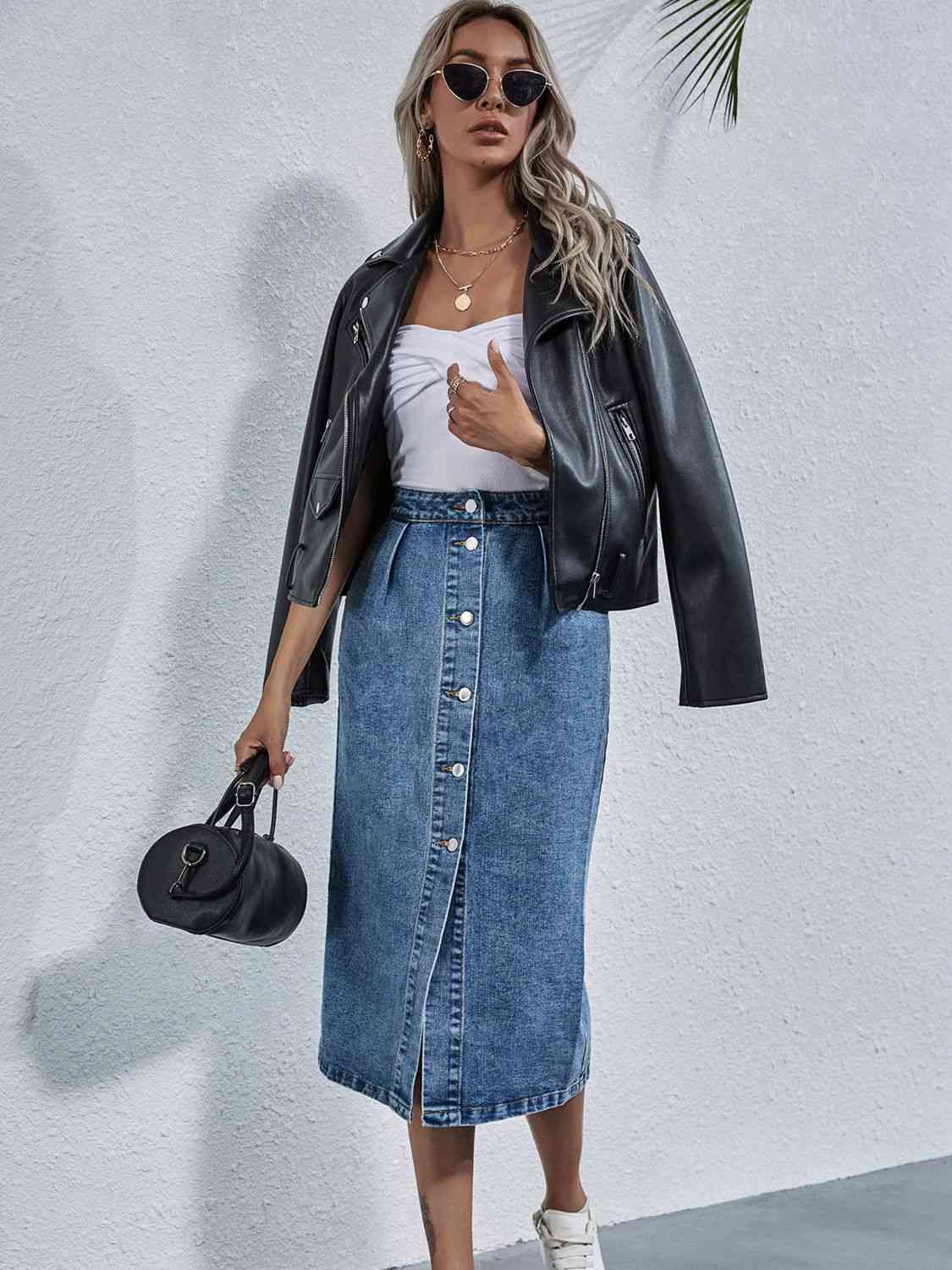 Button Down Denim Skirt - Bellisima Clothing Collective