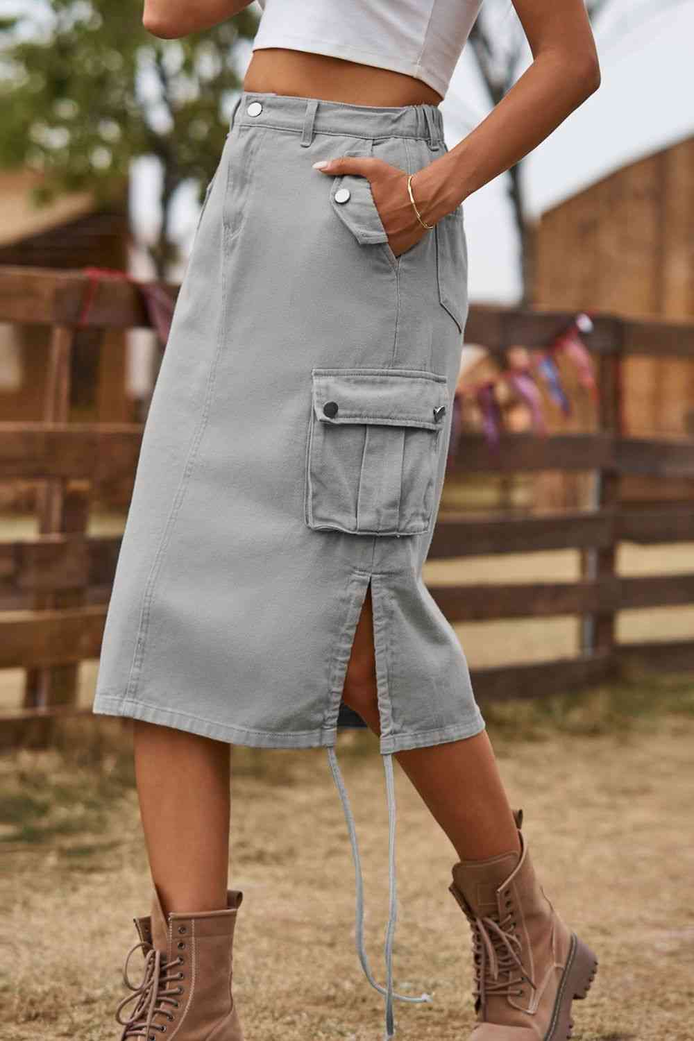 Drawstring Denim Cargo Skirt - Bellisima Clothing Collective