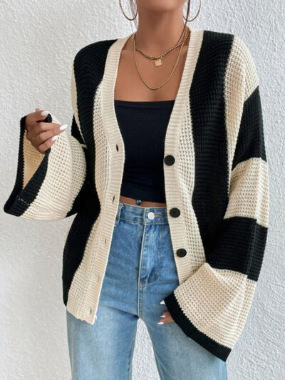 Striped Button Up Cardigan - Bellisima Clothing Collective