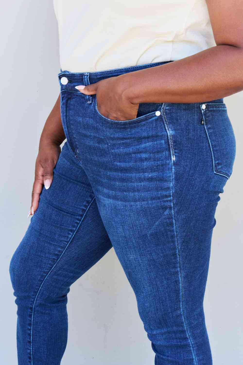 Marie Mid Rise Crinkle Ankle Detail Skinny Jeans by Judy Blue - Bellisima Clothing Collective