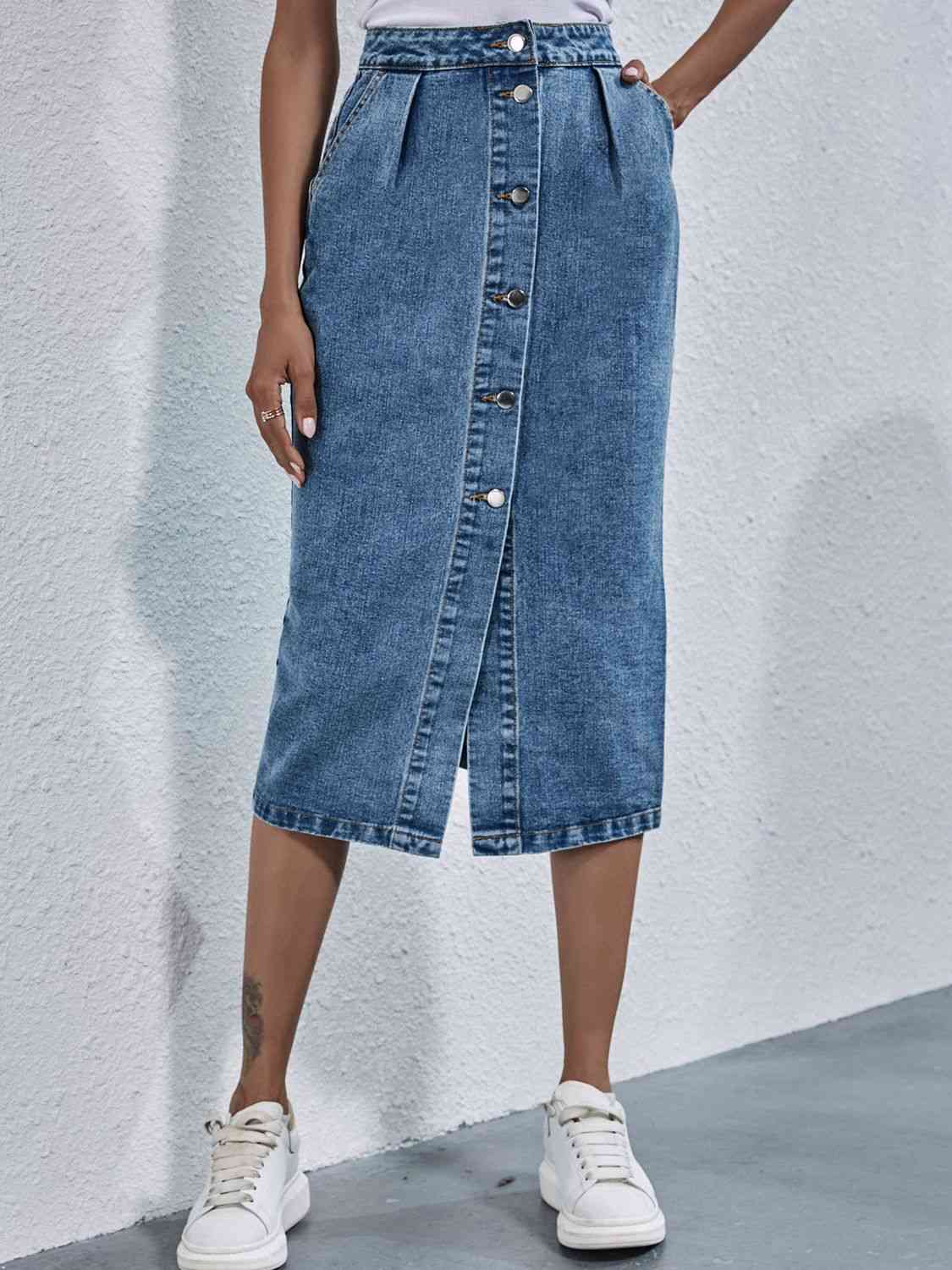 Button Down Denim Skirt - Bellisima Clothing Collective