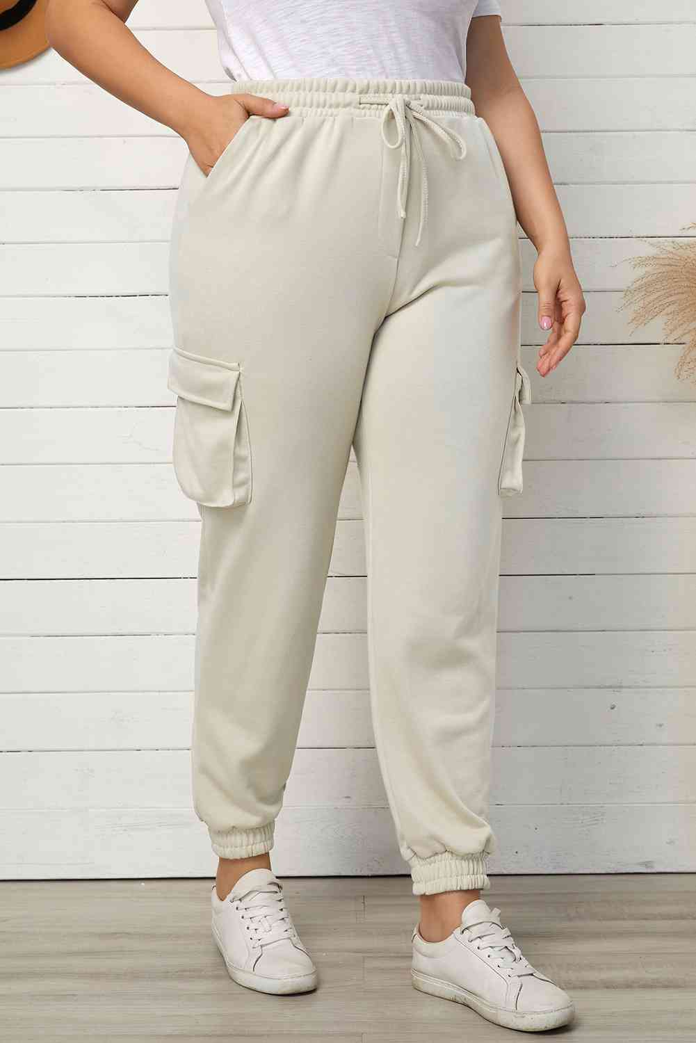 Plus Size Elastic Waist Joggers with Pockets - Bellisima Clothing Collective