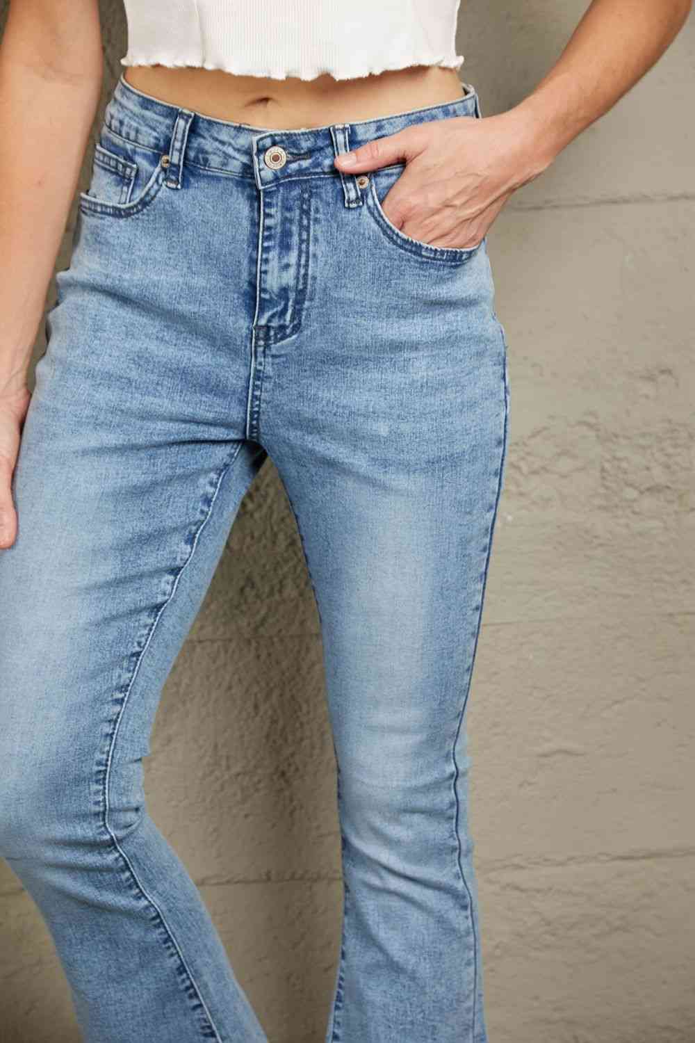 Baeful Vintage Wash Flare Jeans with Pockets - Bellisima Clothing Collective