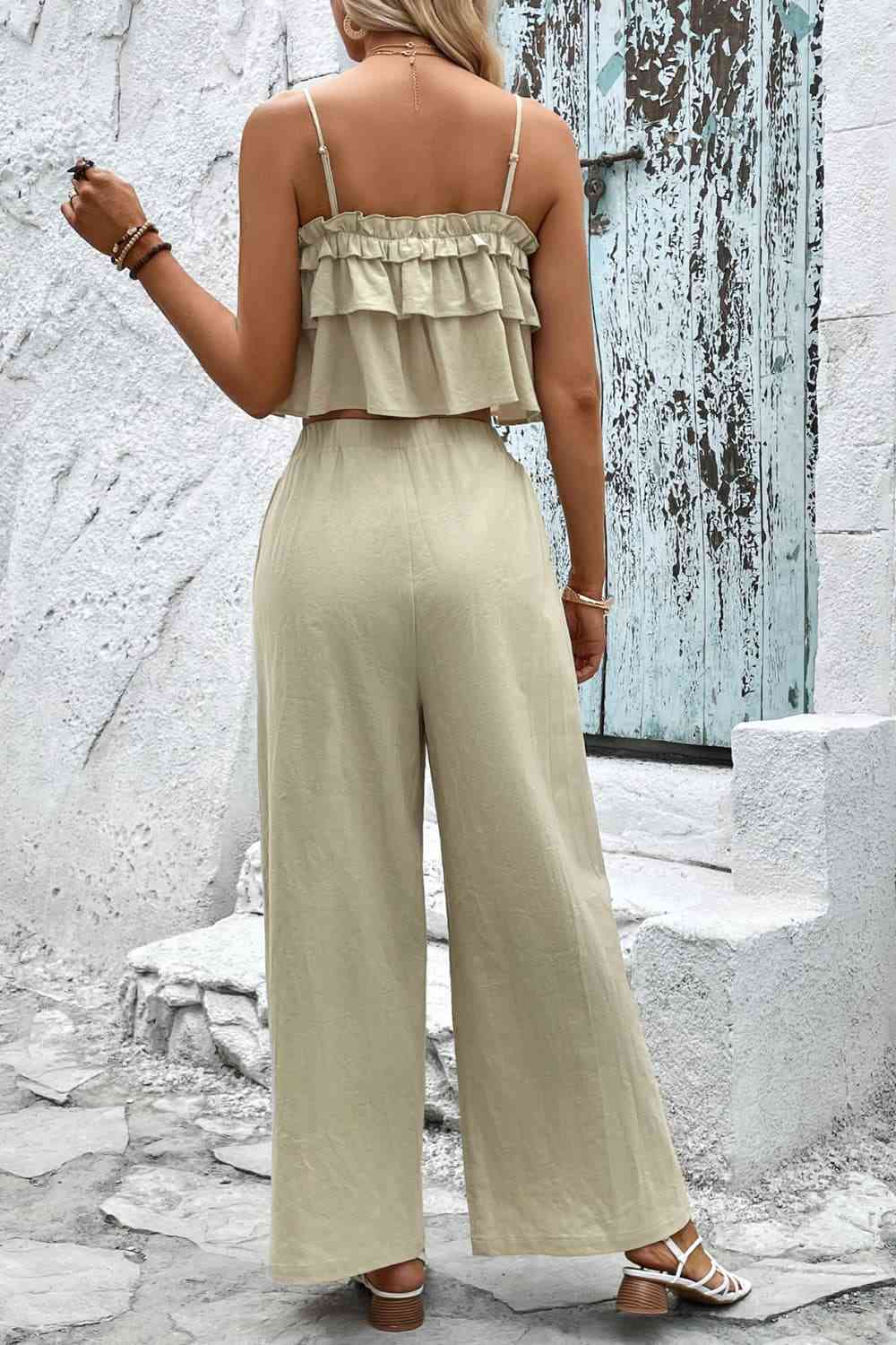 Frill Cami and Wide Leg Pants Set - Bellisima Clothing Collective